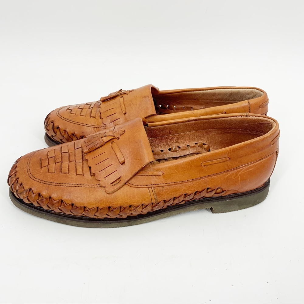 Aztec Made in Mexico Woven Leather Loafer with Tassels. Mens size 11